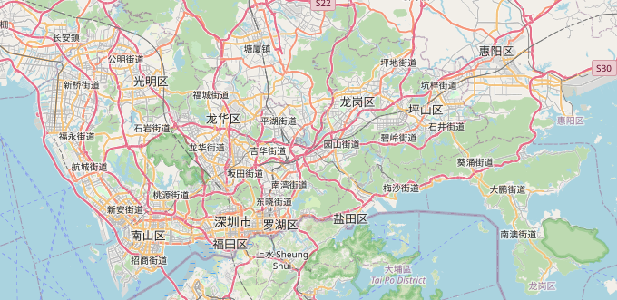 Map of Shenzhen, China.